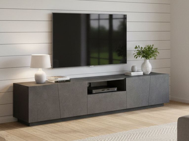 Mobile Porta tv Grigio Ardesia un Cassetto un Ripiano 220x43x46h cm, 4 Ante Made in Italy - Azzurras
