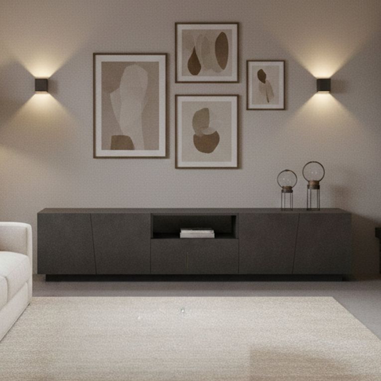 Mobile Porta tv Grigio Ardesia un Cassetto un Ripiano 220x43x46h cm, Apertura Battente Made in Italy - Azzurras