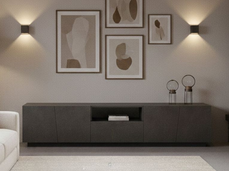 Mobile Porta tv Grigio Ardesia un Cassetto un Ripiano 220x43x46h cm, Apertura Battente Made in Italy - Azzurras