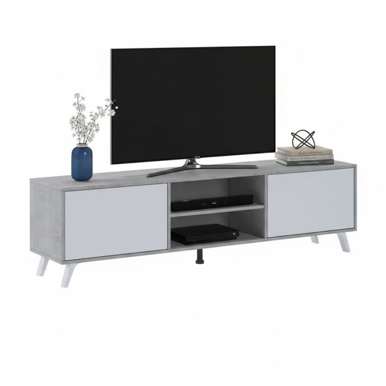 Mobile Porta tv Grigio Cemento Bianco Cassetti un Ripiano 180x40x49h cm, 2 Ante - Misinto