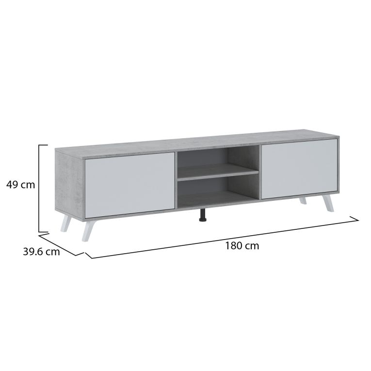 Mobile Porta tv Grigio Cemento Bianco Cassetti un Ripiano 180x40x49h cm, 2 Ante - Misinto