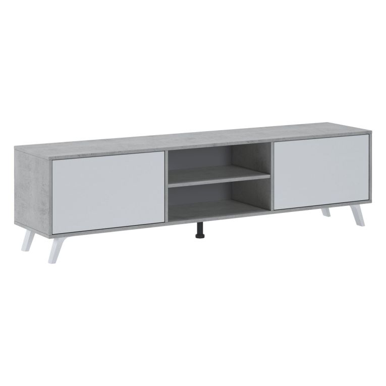 Mobile Porta tv Grigio Cemento Bianco Cassetti un Ripiano 180x40x49h cm, 2 Ante - Misinto