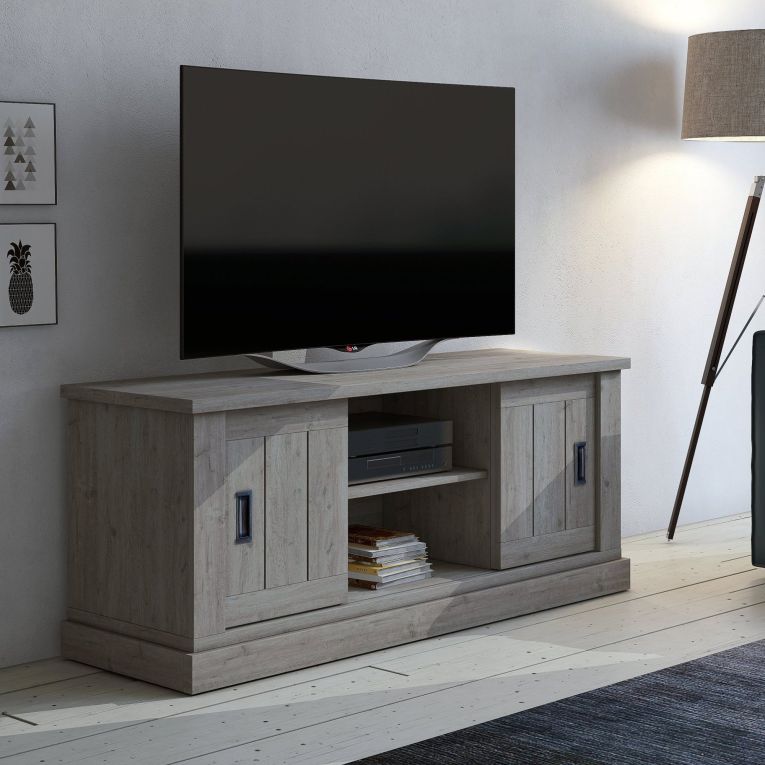 Mobile Porta tv Grigio Rovere Grigio un Ripiano 2 Ante 45x46x60h cm, 4 Vani - Mesola