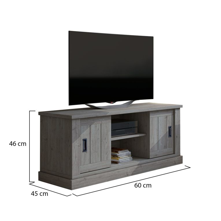 Mobile Porta tv Grigio Rovere Grigio un Ripiano 2 Ante 45x46x60h cm, 4 Vani - Mesola
