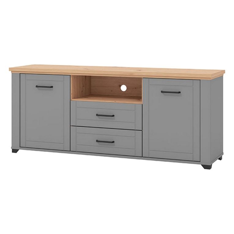 Mobile Porta tv Grigio Scuro Marrone Rovere Nodi 2 Cassetti 4 Ripiani 161x41x66.5h cm, Apertura Battente, Scorrevole - Rotondi