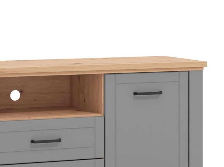Mobile Porta tv Grigio Scuro Marrone Rovere Nodi 2 Cassetti 4 Ripiani 161x41x66.5h cm, Apertura Battente, Scorrevole - Rotondi