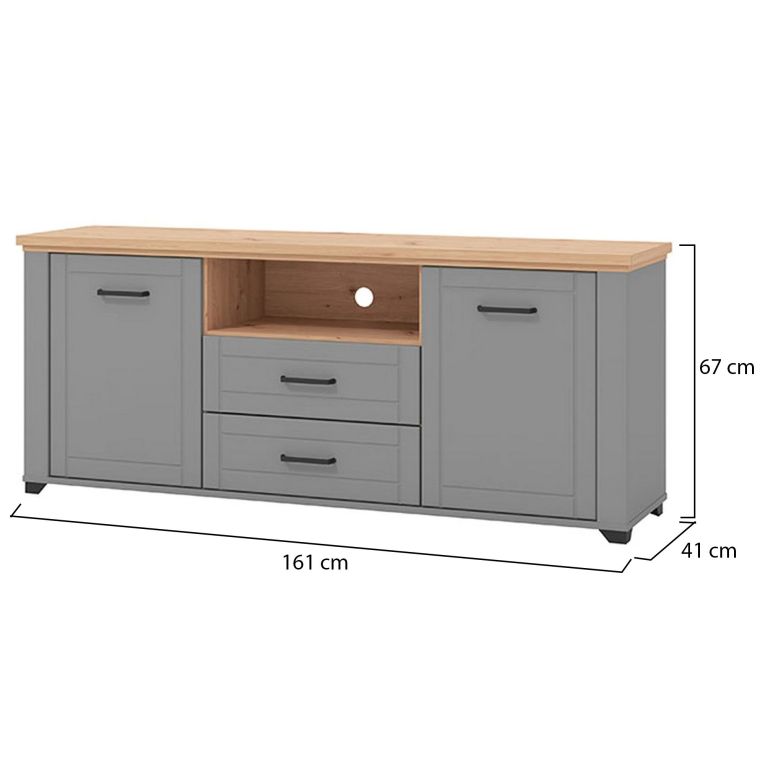 Mobile Porta tv Grigio Scuro Marrone Rovere Nodi 2 Cassetti 4 Ripiani 161x41x66.5h cm, Apertura Battente, Scorrevole - Rotondi