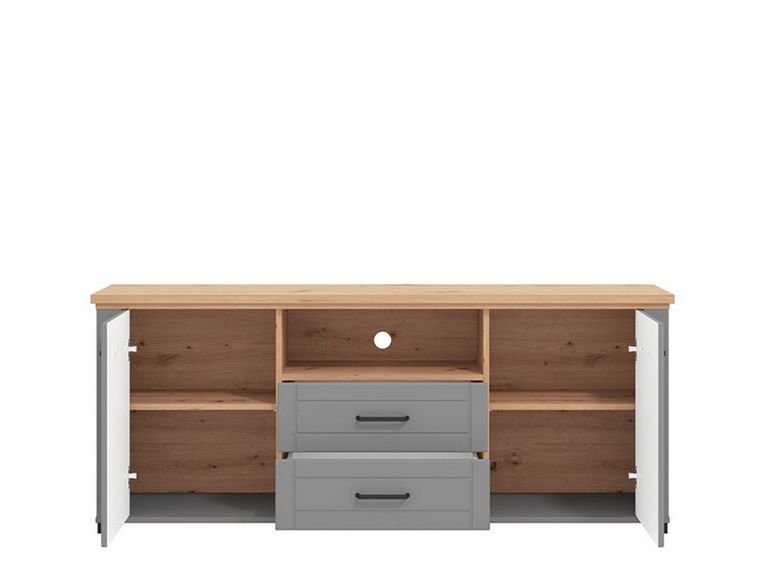 Mobile Porta tv Grigio Scuro Marrone Rovere Nodi 2 Cassetti 4 Ripiani 161x41x66.5h cm, Apertura Battente, Scorrevole - Rotondi