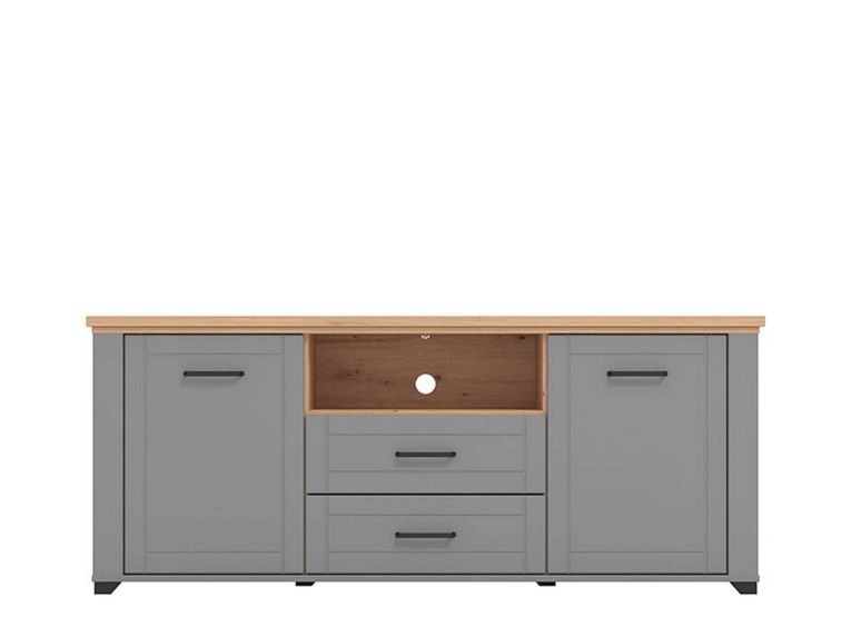 Mobile Porta tv Grigio Scuro Marrone Rovere Nodi 2 Cassetti 4 Ripiani 161x41x66.5h cm, Apertura Battente, Scorrevole - Rotondi