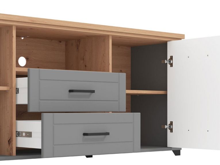 Mobile Porta tv Grigio Scuro Marrone Rovere Nodi 2 Cassetti 4 Ripiani 161x41x66.5h cm, Apertura Battente, Scorrevole - Rotondi