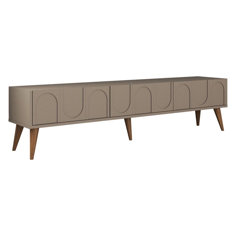 Mobile Porta tv Grigio Tortora Marrone Noce 3 Ante Apertura a Ribalta 180x35x44h cm, 3 Vani - Scafa