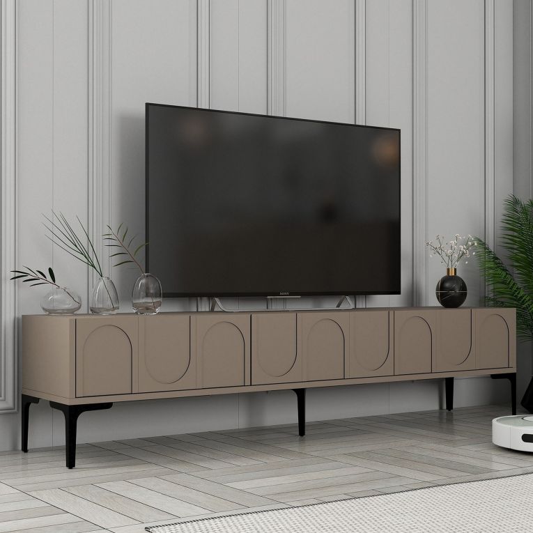 Mobile Porta tv Grigio Tortora Nero 3 Ante Apertura a Ribalta 180x35x42h cm, 3 Vani - Scafa