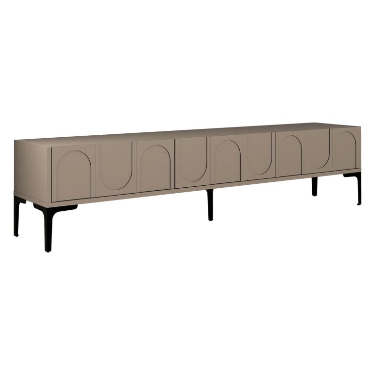 Mobile Porta tv Grigio Tortora Nero 3 Ante Apertura a Ribalta 180x35x42h cm, 3 Vani - Scafa