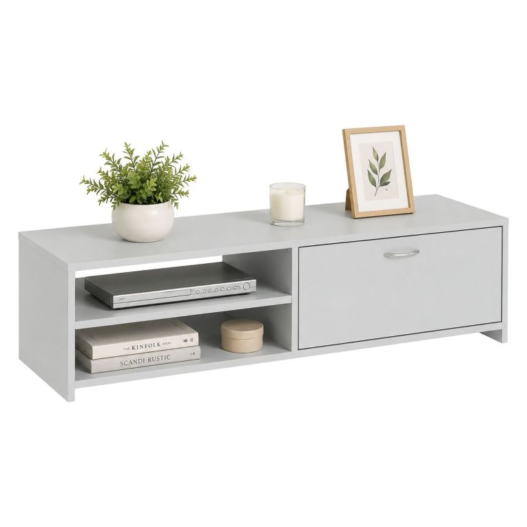 Mobile Porta tv Grigio un Cassetto 2 Ripiani 120x39x31h cm, 2 Vani - Lihamo