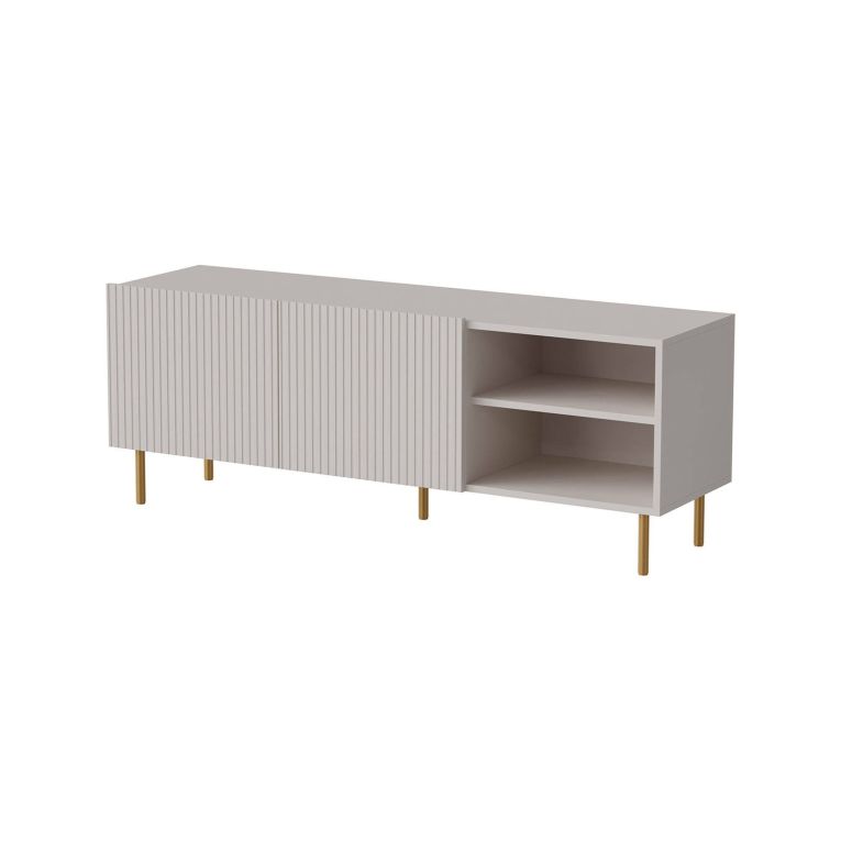 Mobile porta TV Guarda, Madia da salotto con quattro ante battenti, Rialzato da terra, 150x42 h52 cm, Beige