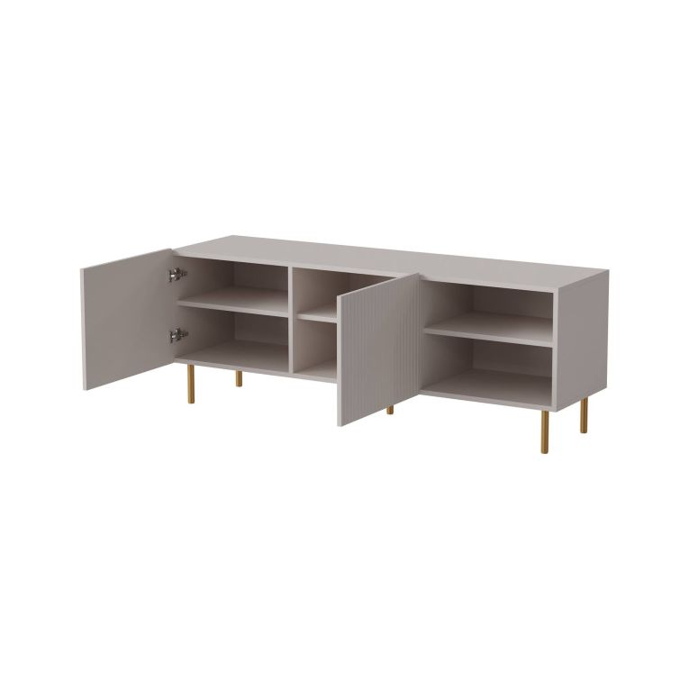 Mobile porta TV Guarda, Madia da salotto con quattro ante battenti, Rialzato da terra, 150x42 h52 cm, Beige