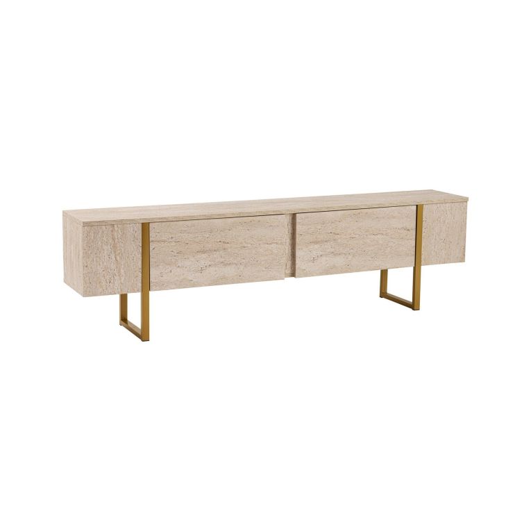 Mobile porta TV Gussola, Credenza da soggiorno, Armadio basso per TV, Base parete attrezzata, 180x30 h50 cm, Beige e Oro