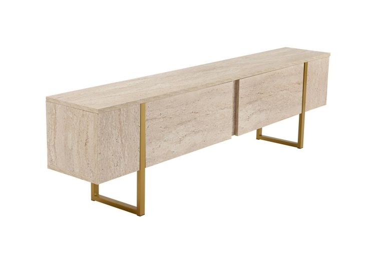 Mobile porta TV Gussola, Credenza da soggiorno, Armadio basso per TV, Base parete attrezzata, 180x30 h50 cm, Beige e Oro