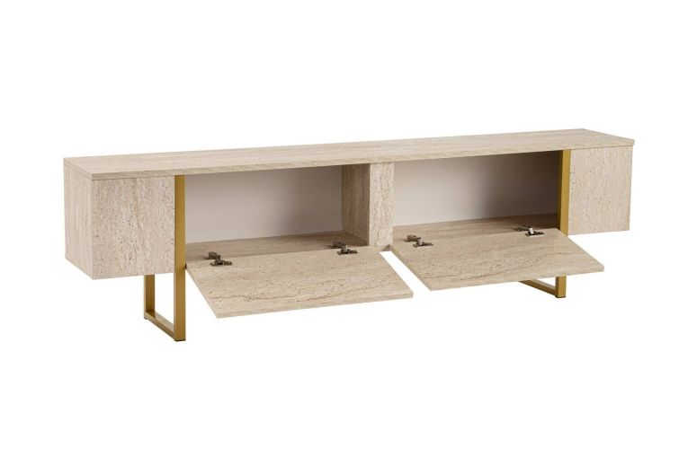 Mobile porta TV Gussola, Credenza da soggiorno, Armadio basso per TV, Base parete attrezzata, 180x30 h50 cm, Beige e Oro