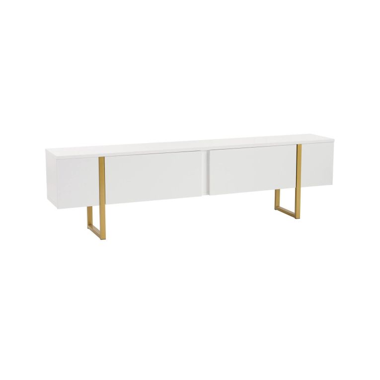 Mobile porta TV Gussola, Credenza da soggiorno, Armadio basso per TV, Base parete attrezzata, 180x30 h50 cm, Bianco e Oro