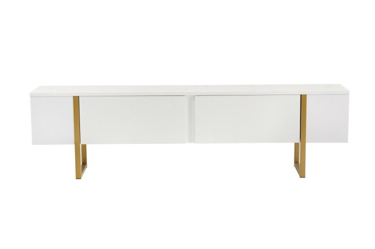 Mobile porta TV Gussola, Credenza da soggiorno, Armadio basso per TV, Base parete attrezzata, 180x30 h50 cm, Bianco e Oro