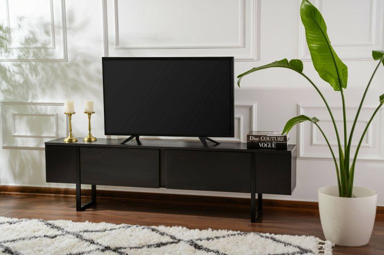 Mobile porta TV Gussola, Credenza da soggiorno, Armadio basso per TV, Base parete attrezzata, 180x30 h50 cm, Nero