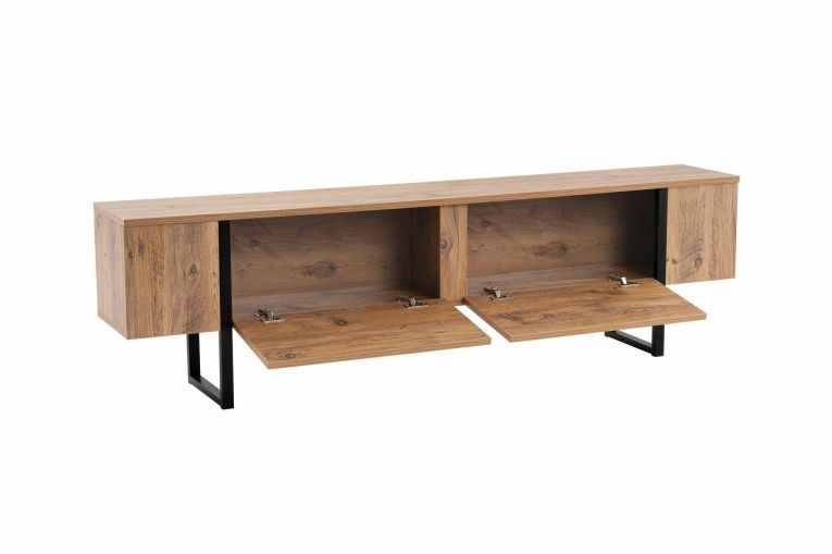 Mobile porta TV Gussola, Credenza da soggiorno, Armadio basso per TV, Base parete attrezzata, 180x30 h50 cm, Pino e Nero