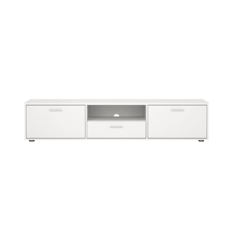Mobile porta TV Harmonie, Credenza da soggiorno, Armadio basso per TV, Base parete attrezzata, 40x177 h38 cm, Bianco