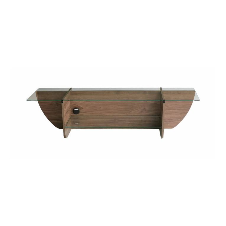Mobile porta TV Heka, Supporto per televisione da salotto, Credenza bassa da soggiorno, Base porta TV, 158x35h40 cm, Noce