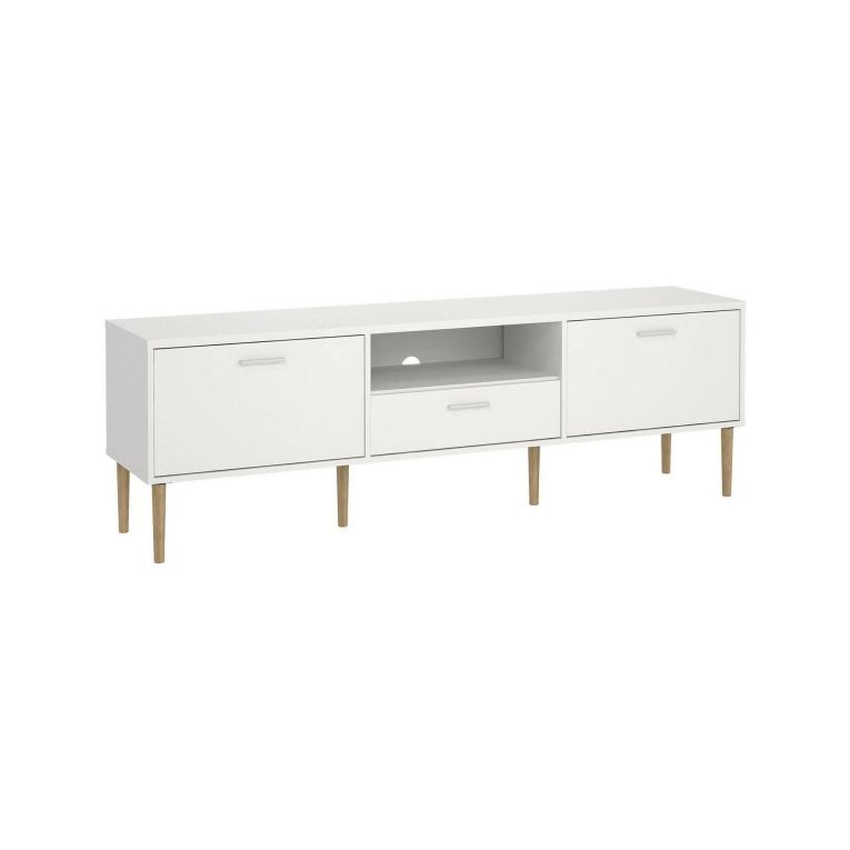 Mobile porta TV Heloise, Credenza da soggiorno, Armadio basso per TV, Base parete attrezzata, 40x177 h57 cm, Bianco