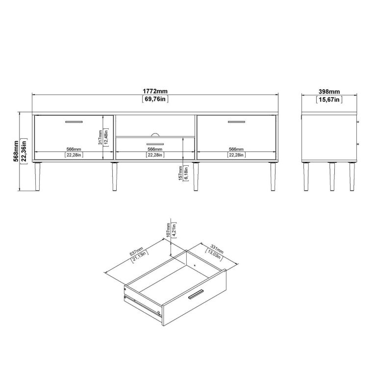Mobile porta TV Heloise, Credenza da soggiorno, Armadio basso per TV, Base parete attrezzata, 40x177 h57 cm, Bianco
