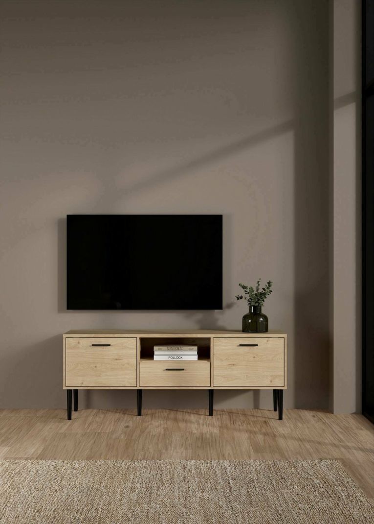 Mobile porta TV Honorine, Credenza da soggiorno, Armadio basso per TV, Base parete attrezzata, 40x147 h57 cm, Rovere