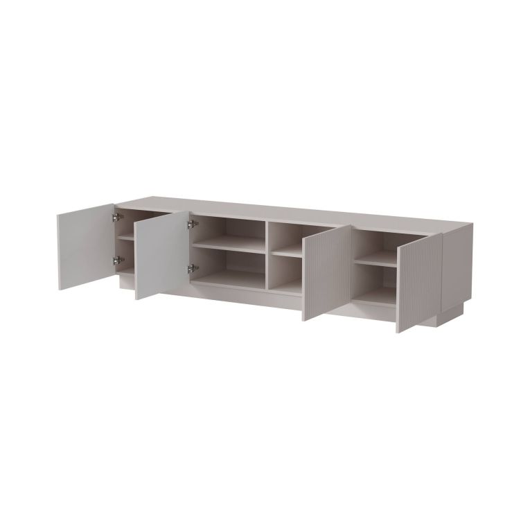 Mobile porta TV Horta, Madia da salotto con quattro ante battenti, Design minimal e moderno, 200x40 h48 cm, Beige