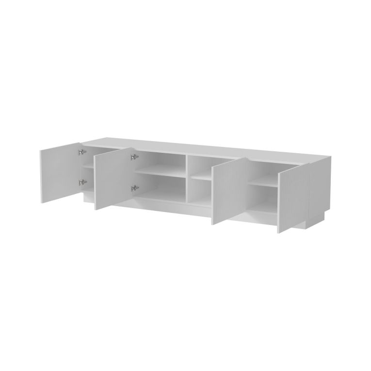 Mobile porta TV Horta, Madia da salotto con quattro ante battenti, Design minimal e moderno, 200x40 h48 cm, Bianco