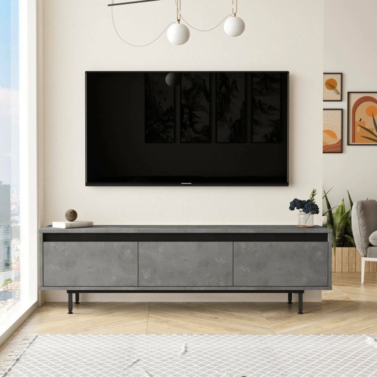 Mobile porta TV Hydra, Credenza da soggiorno, Armadio basso per TV, Base parete attrezzata, 160x36 h45 cm, Argento e Nero