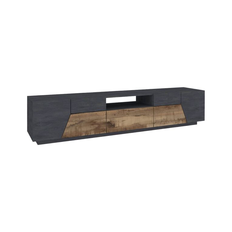 Mobile porta TV Jacopo, Credenza bassa da soggiorno, Base porta TV, 100% Made in Italy, cm 220x43h46, Ardesia e Acero