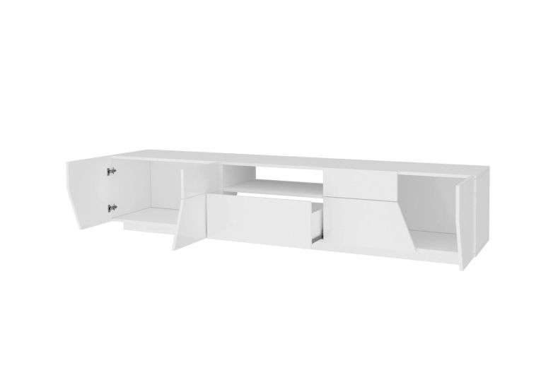 Mobile porta TV Jacopo, Credenza bassa da soggiorno, Base porta TV, 100% Made in Italy, cm 220x43h46, Bianco lucido