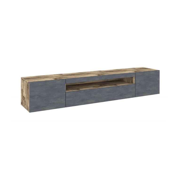 Mobile porta TV Jesse, Credenza bassa da soggiorno a 3 ante, Base porta TV, 100% Made in Italy, cm 200x40h37, Acero e Ardesia