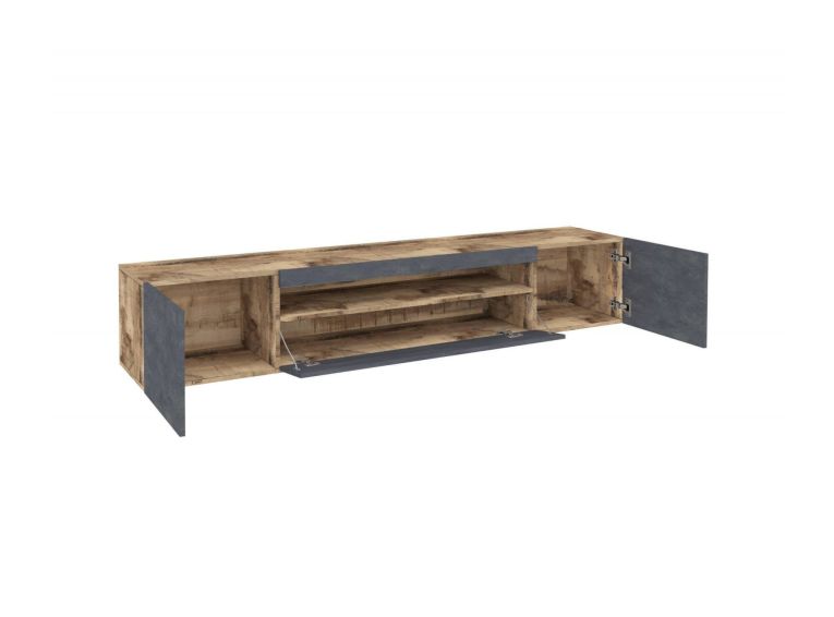 Mobile porta TV Jesse, Credenza bassa da soggiorno a 3 ante, Base porta TV, 100% Made in Italy, cm 200x40h37, Acero e Ardesia