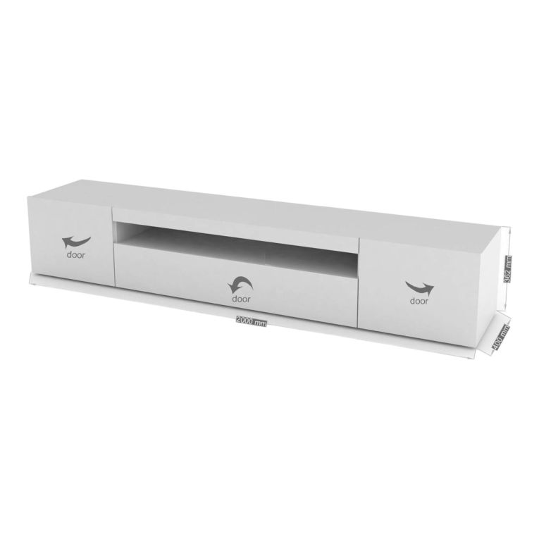 Mobile porta TV Jesse, Credenza bassa da soggiorno a 3 ante, Base porta TV, 100% Made in Italy, cm 200x40h37, Bianco lucido