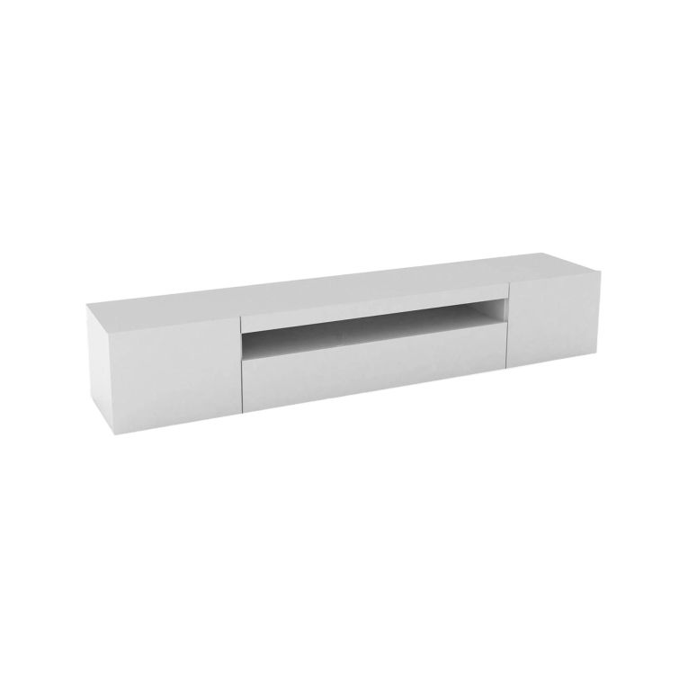 Mobile porta TV Jesse, Credenza bassa da soggiorno a 3 ante, Base porta TV, 100% Made in Italy, cm 200x40h37, Bianco lucido