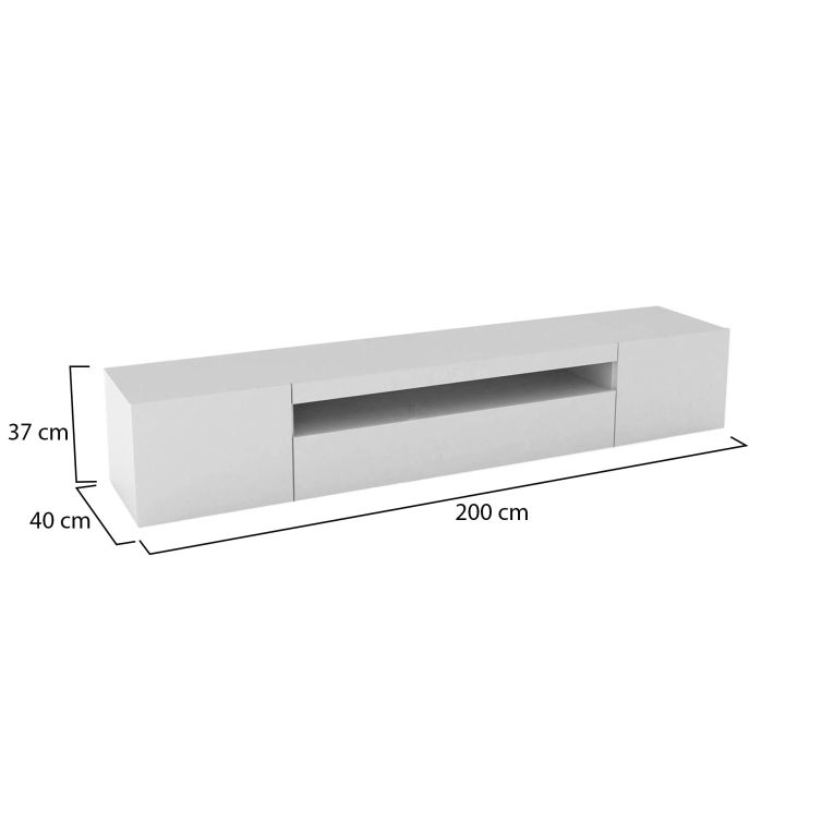 Mobile porta TV Jesse, Credenza bassa da soggiorno a 3 ante, Base porta TV, 100% Made in Italy, cm 200x40h37, Bianco lucido