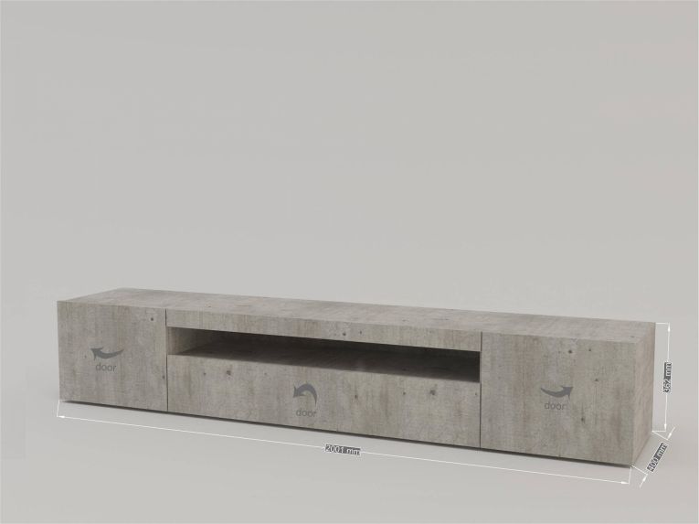 Mobile porta TV Jesse, Credenza bassa da soggiorno a 3 ante, Base porta TV, 100% Made in Italy, cm 200x40h37, Cemento