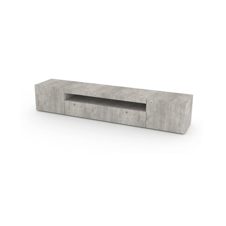 Mobile porta TV Jesse, Credenza bassa da soggiorno a 3 ante, Base porta TV, 100% Made in Italy, cm 200x40h37, Cemento, con luce LED