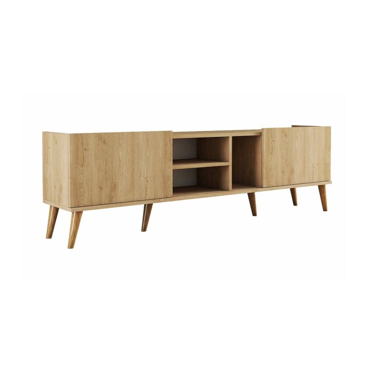 Mobile porta TV Jocasta, Credenza da soggiorno, Armadio basso per TV, Base parete attrezzata, 180x34 h52 cm, Quercia
