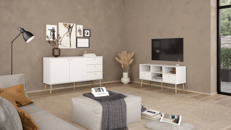 Mobile porta TV Jolie, Credenza da soggiorno, Armadio basso per TV, Base parete attrezzata, 39x117 h61 cm, Bianco