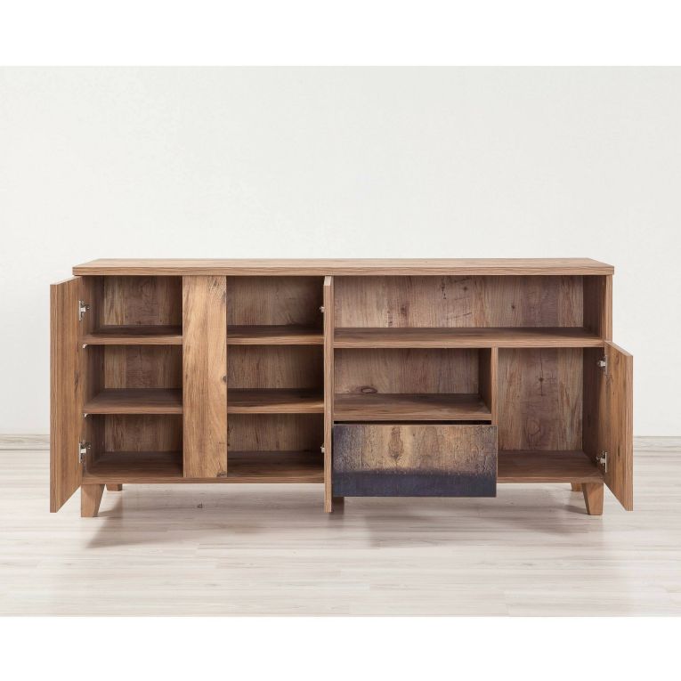 Mobile porta TV Justitia, Credenza da soggiorno, Armadio basso per TV, Base parete attrezzata, 160x45 h76 cm, Quercia