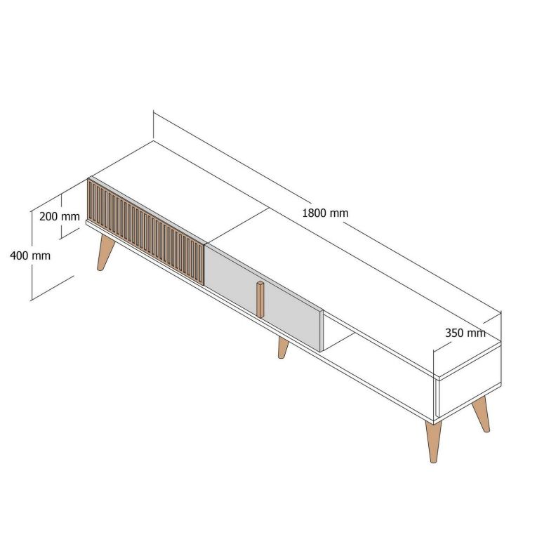 Mobile porta TV Kepler, Credenza da soggiorno, Armadio basso per TV, Base parete attrezzata, 180x35 h40 cm, Noce e Crema