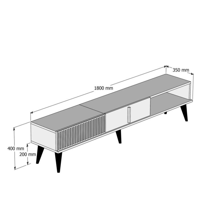 Mobile porta TV Kepler, Credenza da soggiorno, Armadio basso per TV, Base parete attrezzata, 180x35 h40 cm, Noce e Nero