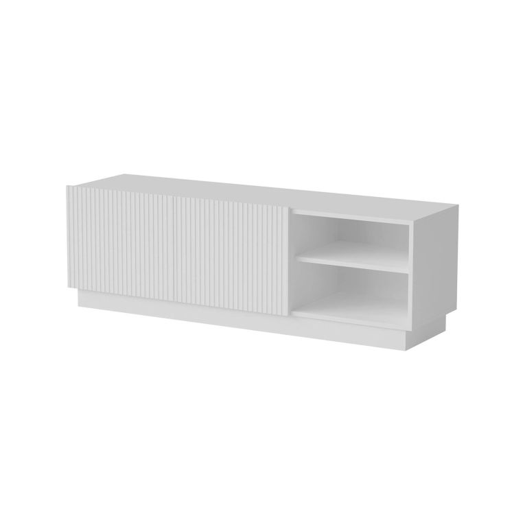 Mobile porta TV Lagoa, Madia da salotto con due ante battenti, Design minimal e moderno, 150x40 h48 cm, Bianco